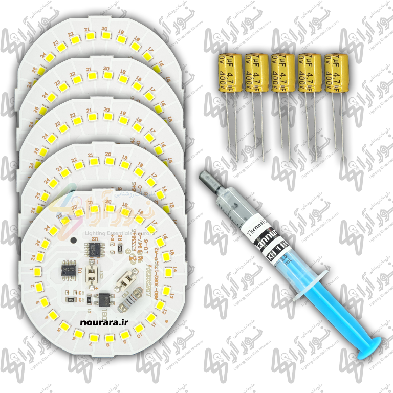 23w driver khor tiwan پک ۵ عددی چیپ LED ۲۳ وات تایوانی سفید مهتابی با خازن و خمیر حرارتی ۱۰ گرمی